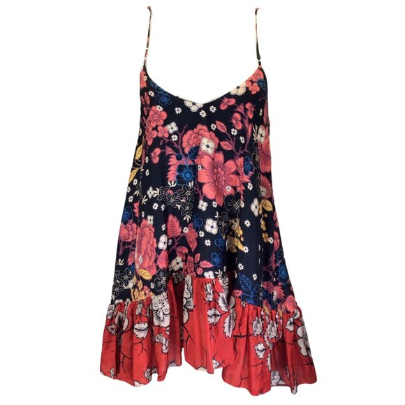 BIYAN BLACK / RED MULTI FLORAL PRINTED SILK TOP - Picture 1 of 4